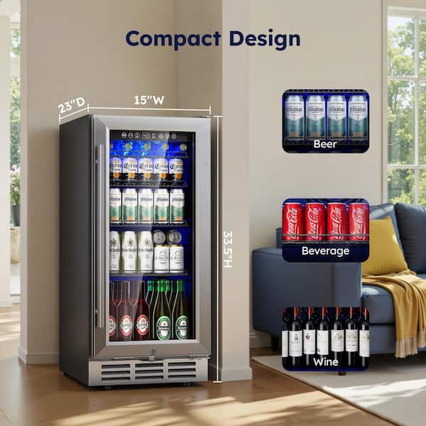 SIMZLIFE 15 in. Single Zone 130-Cans Freestanding/Undercounter