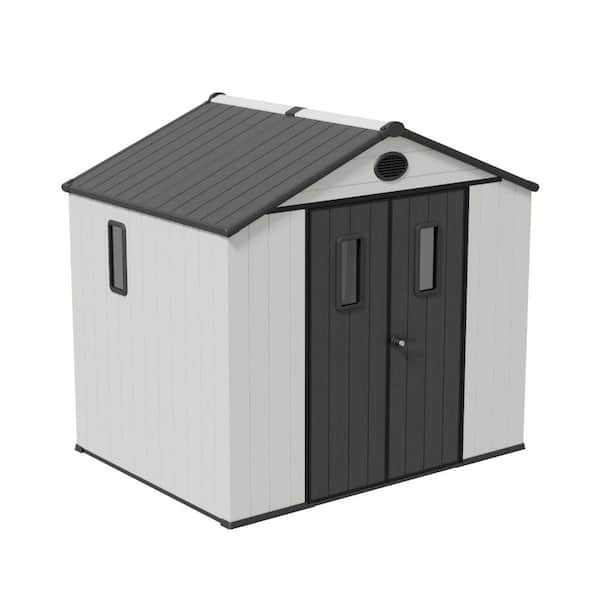 8 x 6 ft. Gray Plastic Storage Shed Outdoor Resin Storage Cabinet Room with Lockable Door Air Vent Gable Roof for Patio