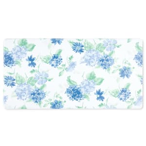 Amber Floral Daisy Stripe Blue/Purple 20 in. x 39 in. Anti Fatigue Reversible Water Resistant Kitchen Mat