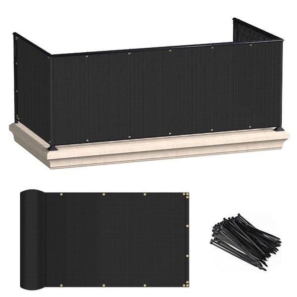 3 ft. x 15 ft. HDPE Balcony Privacy Fence Screen, UV Protection for Decorative, Privacy, Garden, Pool, Black