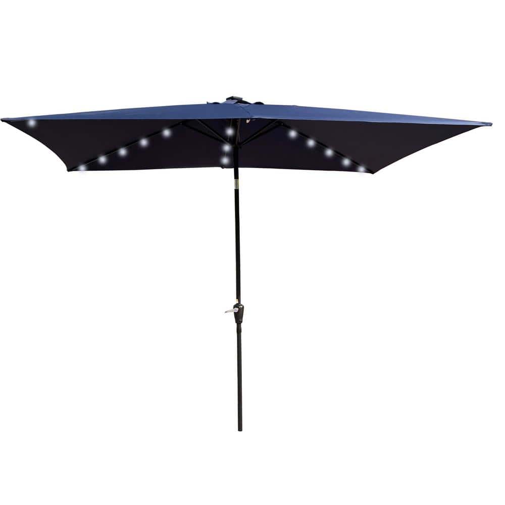 Navy Blue Rectangular LED Patio Market Umbrella with Aluminum Pole