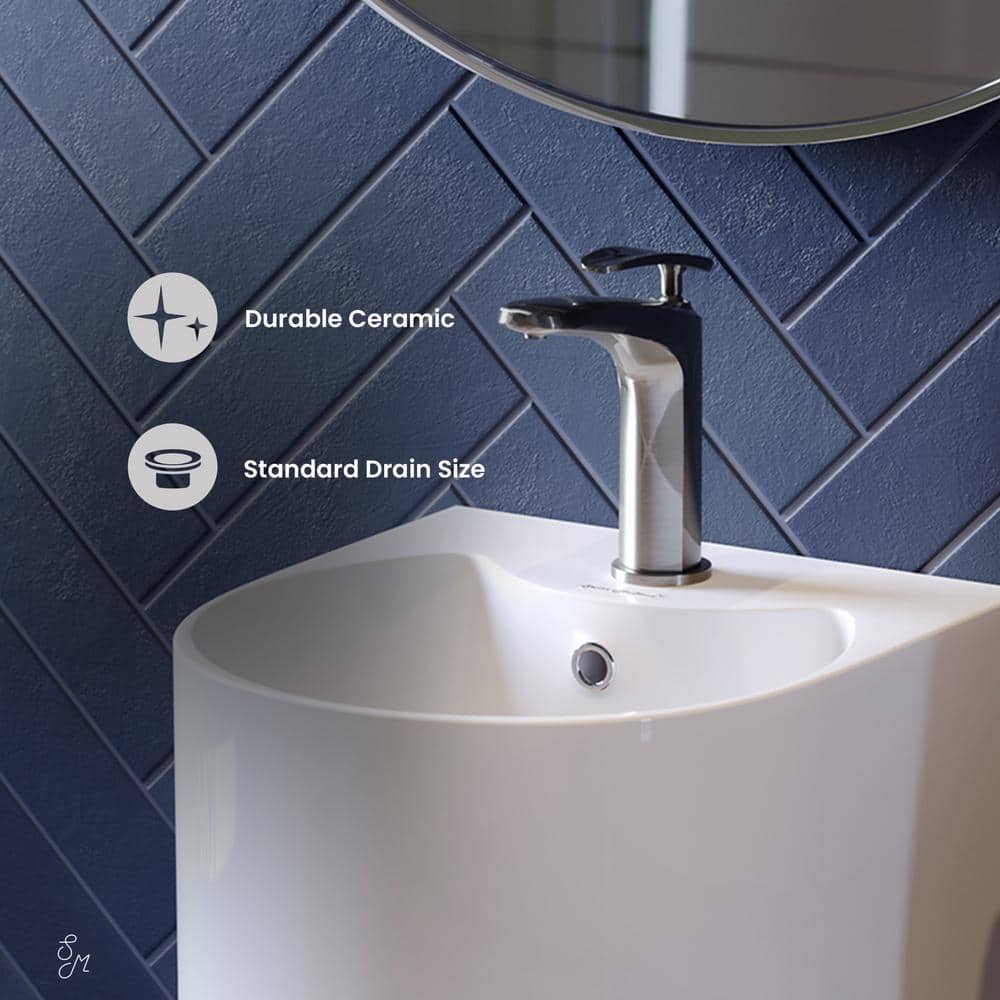 White Glossy Ceramic Pedestal Bathroom Sink