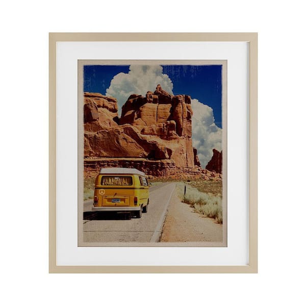 Retro Desert Adventure by Old Red Truck Birch Framed Nature Graphic Art Print 21 in. x 17 in.