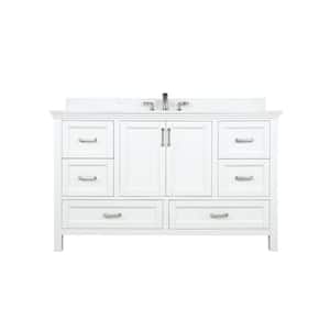 Isla 60 in. Single Bathroom Vanity in White with Composite Stone Vanity Top in Carrara with White Basin