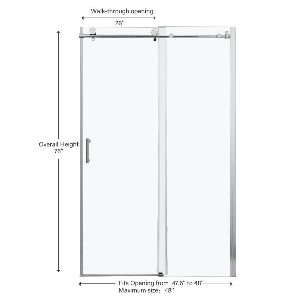 48'' Chrome Semi-Frameless Sliding Shower Door with Clear Glass