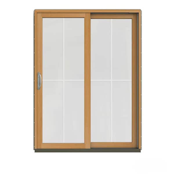 JELD-WEN 60 in. x 80 in. W-2500 Contemporary Desert Sand Clad Wood Right-Hand 4 Lite Sliding Patio Door w/Stained Interior