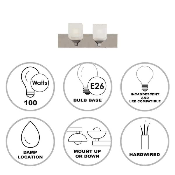 Edwards 18.25 in. 2-Light Pewter Bathroom Vanity Light Fixture with Frosted Glass Shades