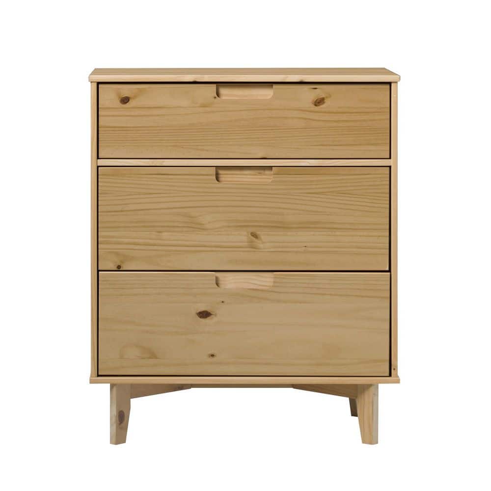 Welwick Designs 3Drawer Natural Pine Solid Wood MidCentury Modern