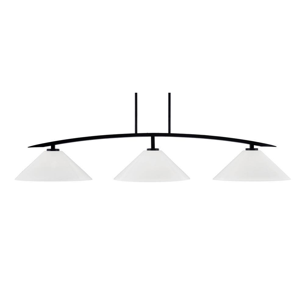 Siena 3-Light Matte Black Billiard Light with 16 in. White Marble Glass Sha