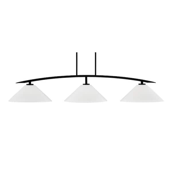 Unbranded Siena 3-Light Matte Black Billiard Light with 16 in. White Marble Glass Shades No Bulbs Included