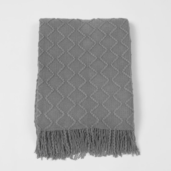 Best Home Fashion Textured Diamond Grey Acrylic Throw