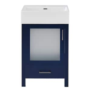 20.28 in. W Single Sink Bath Vanity in Blue with White Ceramic Top, Overflow Protection, Soft Close Door and Drawer