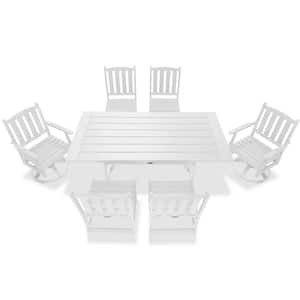 Tuscany White 7-Piece HDPE Plastic Swivel Retangle Outdoor Dining Set
