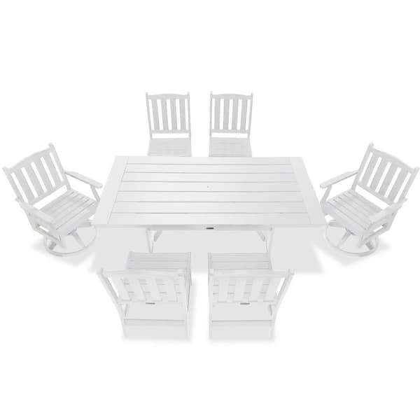 LuXeo Tuscany White 7-Piece HDPE Plastic Swivel Retangle Outdoor Dining Set