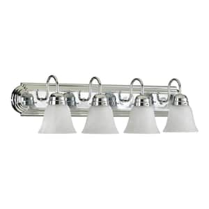 Traditional 30 in. W 4-Lights Chrome Vanity Light with Faux Alabaster