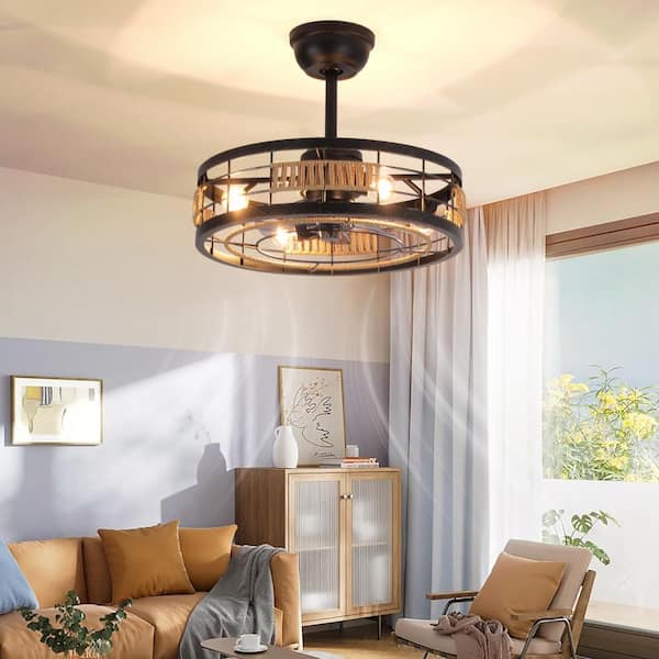 18 in. Indoor Caged Matte Black Ceiling Fan with Lights Kit, Reversible DC Motor and Remote Control for Small Bedroom