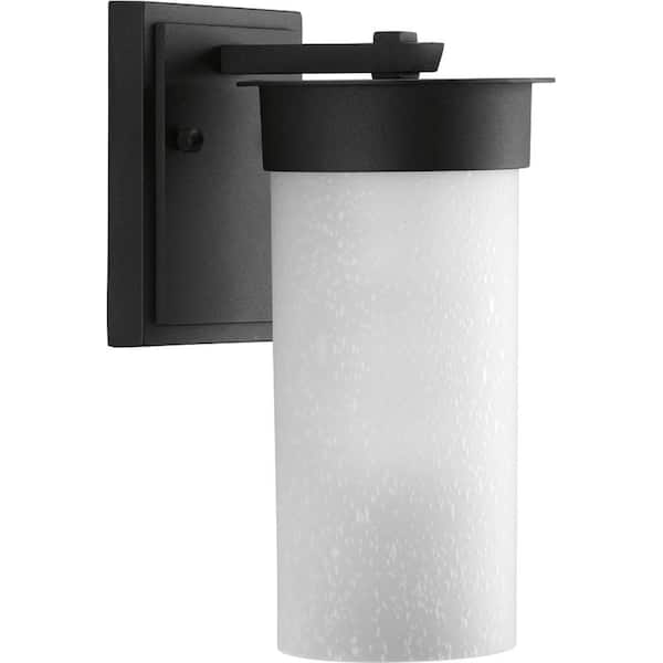 Progress Lighting Hawthorne Collection 1-Light Textured Black Etched Seeded Glass Craftsman Outdoor Small Wall Lantern Light