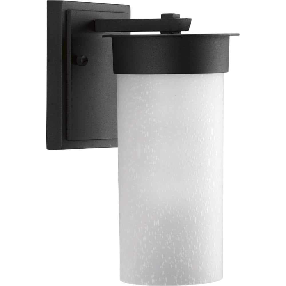 Hawthorne Collection 1-Light Textured Black Etched Seeded Glass Craftsman Outdoor Small Wall Lantern Light price history on PriceWatchPro