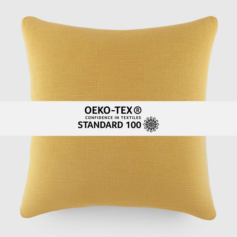 Mustard Yellow Cotton Distressed 20" Square Throw Pillow Set