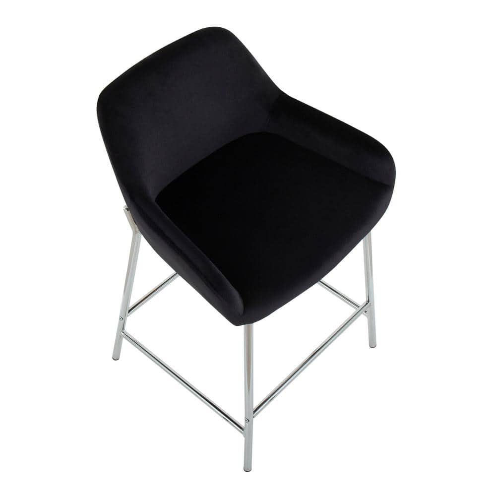 Black Velvet and Chrome Modern Counter Stools, Set of 2