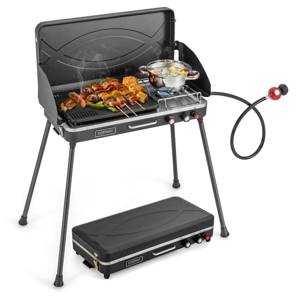 Costway 2-in-1 Portable Propane Grill 2 Burner Camping Gas Stove with  Removable Leg Black GHMHSKU00466 - The Home Depot