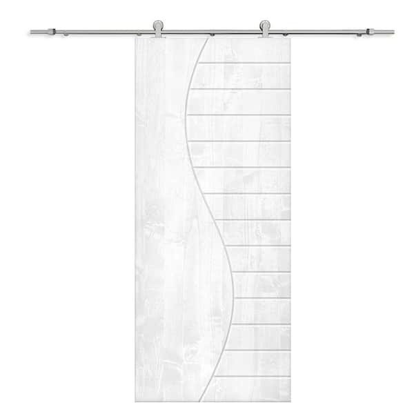 CALHOME 36 in. x 96 in. White Stained Pine Wood Modern Interior Sliding Barn Door with Hardware Kit