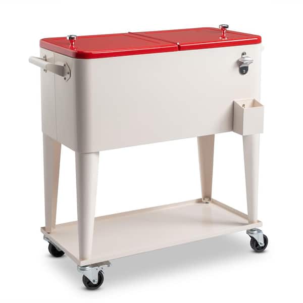 Karl home 80 qt. Food & Beverage Hard-Side Patio Cooler Milky White Box and Red Lid