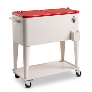 80 qt. Food & Beverage Hard-Side Patio Cooler Milky White Box and Red Lid
