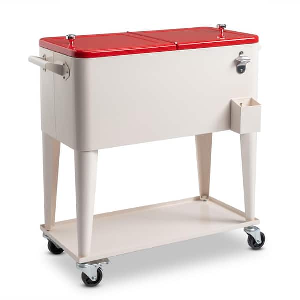 Winado 80 qt. Food & Beverage Hard-Side Patio Cooler Milky White Box and Red Lid