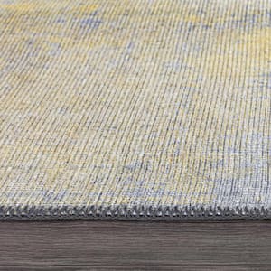 Contemporary Abstract Machine Washable 2'6"x10' Yellow Runner Rug