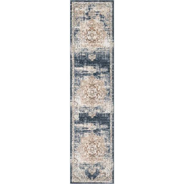 Unique Loom Chateau Roosevelt Dark Blue 2 ft. 2 in. x 8 ft. 6 in. Area Rug 3145639 The Home Depot