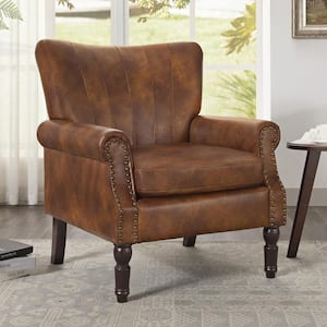 Anaya Mid Century Brown Faux Leather Upholstered Wingback Accent Chair Nailhead Living Room Chair
