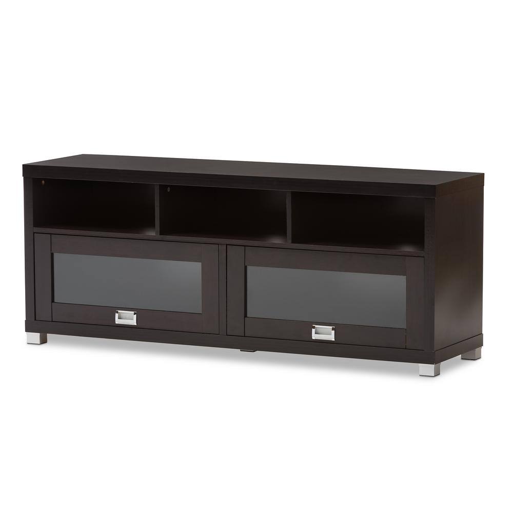 Swindon Dark Brown Modern TV Stand with Sleek Glass Doors