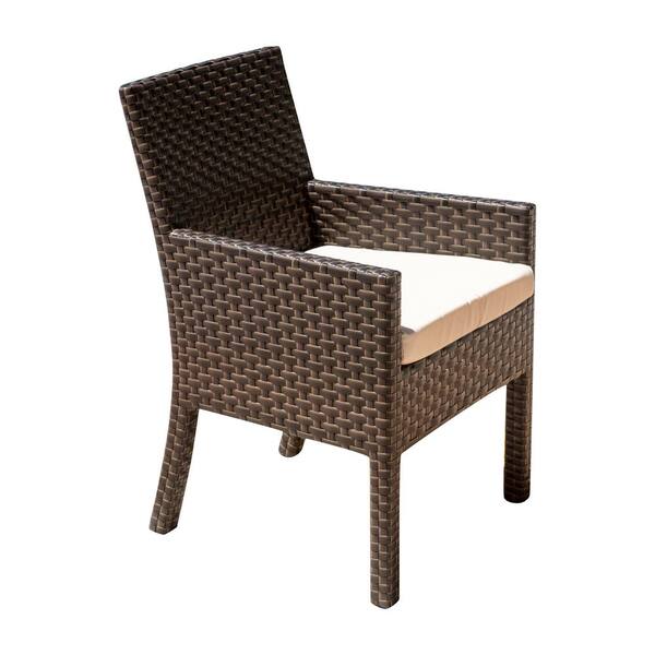 Fiji Brown 7 Piece Wicker Outdoor Dining Set With Off White Cushions 901 3347 Atq 7ds Cush The Home Depot 7 Piece Wicker Outdoor Dining Set, Fiji Outdoor Furniture