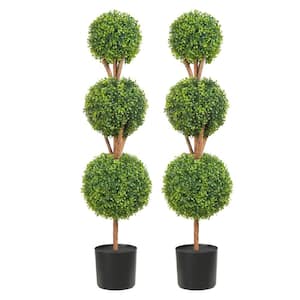 Artificial Topiaries Boxwood Trees 48 in. Green Artificial Boxwood Topiaries with Containers 3 Ball-Shape Plant (2-Pcs)