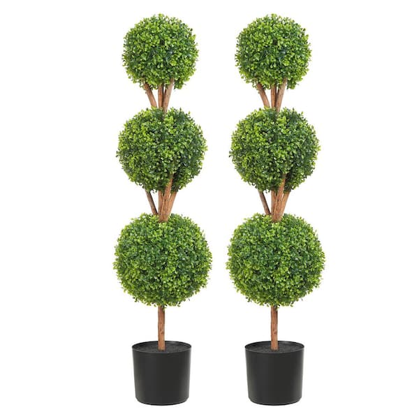 SKYSHALO Artificial Topiaries Boxwood Trees 48 in. Tall Green Artificial Boxwood Plant 3 Ball-Shape (2-Pieces)