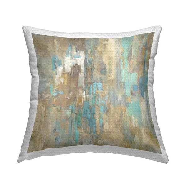 Stupell Industries Gold Abstract with Blue Blue Square Outdoor Throw Pillow