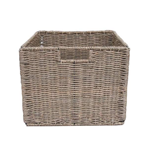 Home Decorators Collection 11 in. H x 14 in. W x 16 in. D Light Brown Wood Cube Storage Bin