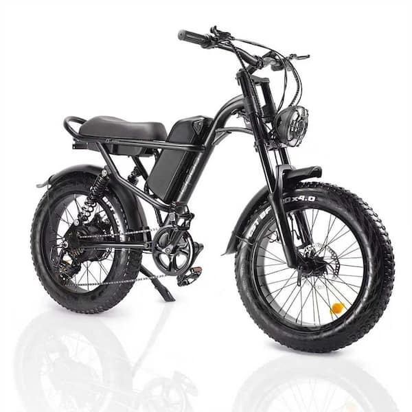 20 in. Fat Tire Black Aluminum Electric Bicycle with LCD Display
