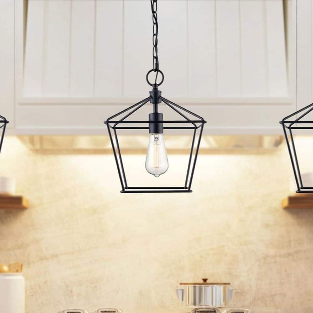 10 in. 1-Light Black Farmhouse Pendant Light Fixture with Caged Metal Shade price history on PriceWatchPro