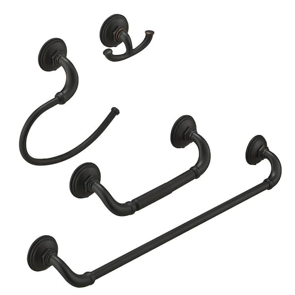 BWE 4-Piece Bath Hardware Set with Towel Bar Hand Towel Holder Toilet Paper Holder Towel Hook in Oil Rubbed Bronze