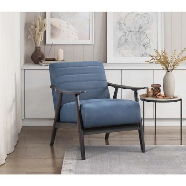 Blue Fabric Solid Wood Arm Chair