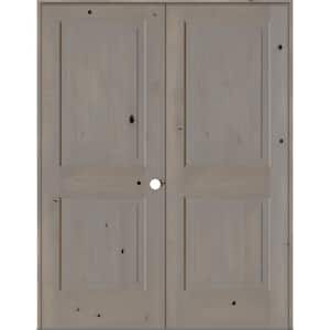 56 in. x 80 in. Rustic Knotty Alder 2-Panel Left-Handed Grey Stain Wood Double Prehung Interior Door with Square-Top