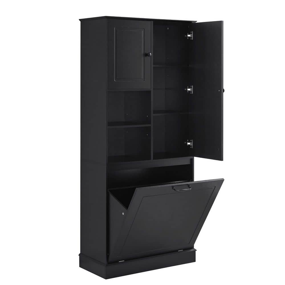 29.9 in. W x 14.2 in. D x 67.7 in. H Black Wood Linen Cabinet Storage Cabinet w/ Adjustable Shelves and Flip-Out Basket price history on PriceWatchPro