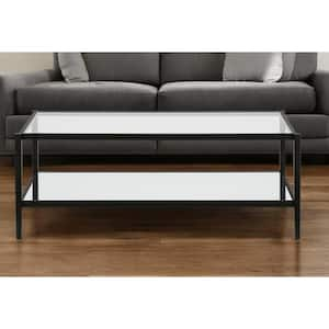 45 in. Black Rectangle Glass Coffee Table with Shelves Storage