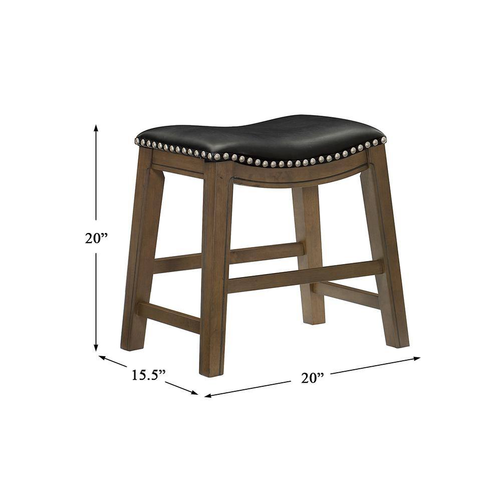 Contemporary Black Leather Saddle Counter Stool 20"
