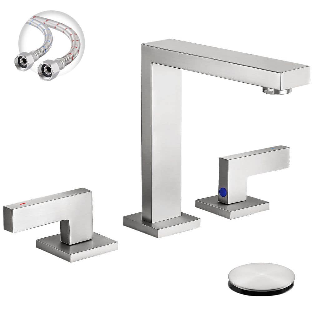 2 Handles 8 in. Widespread Bathroom Faucet 3-Hole Sink Faucet with Pop-Up Drain in Brushed Nickel price history on PriceWatchPro