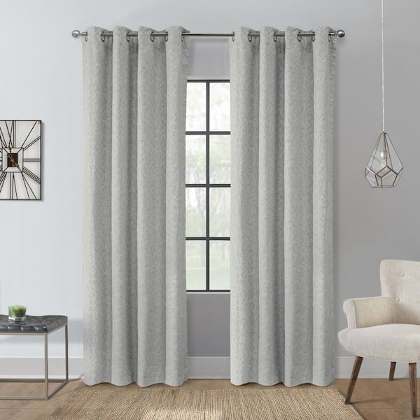 Unbranded Sabrina Silver Polyester Textured Floral 52 in. W x 84 in. L Grommet Indoor Blackout Curtain (Single Panel)