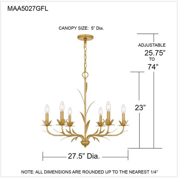 Quoizel Maria 6-Light Gold Leaf Chandelier MAA5027GFL - The