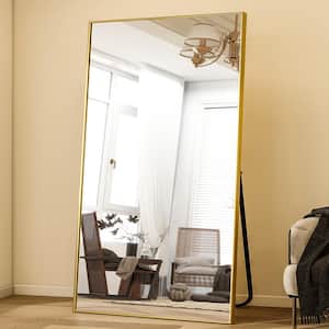 34 in. W x 76 in. H Rectangular Classic Gold Aluminum Alloy Framed Full Length Mirror Standing Floor Mirror